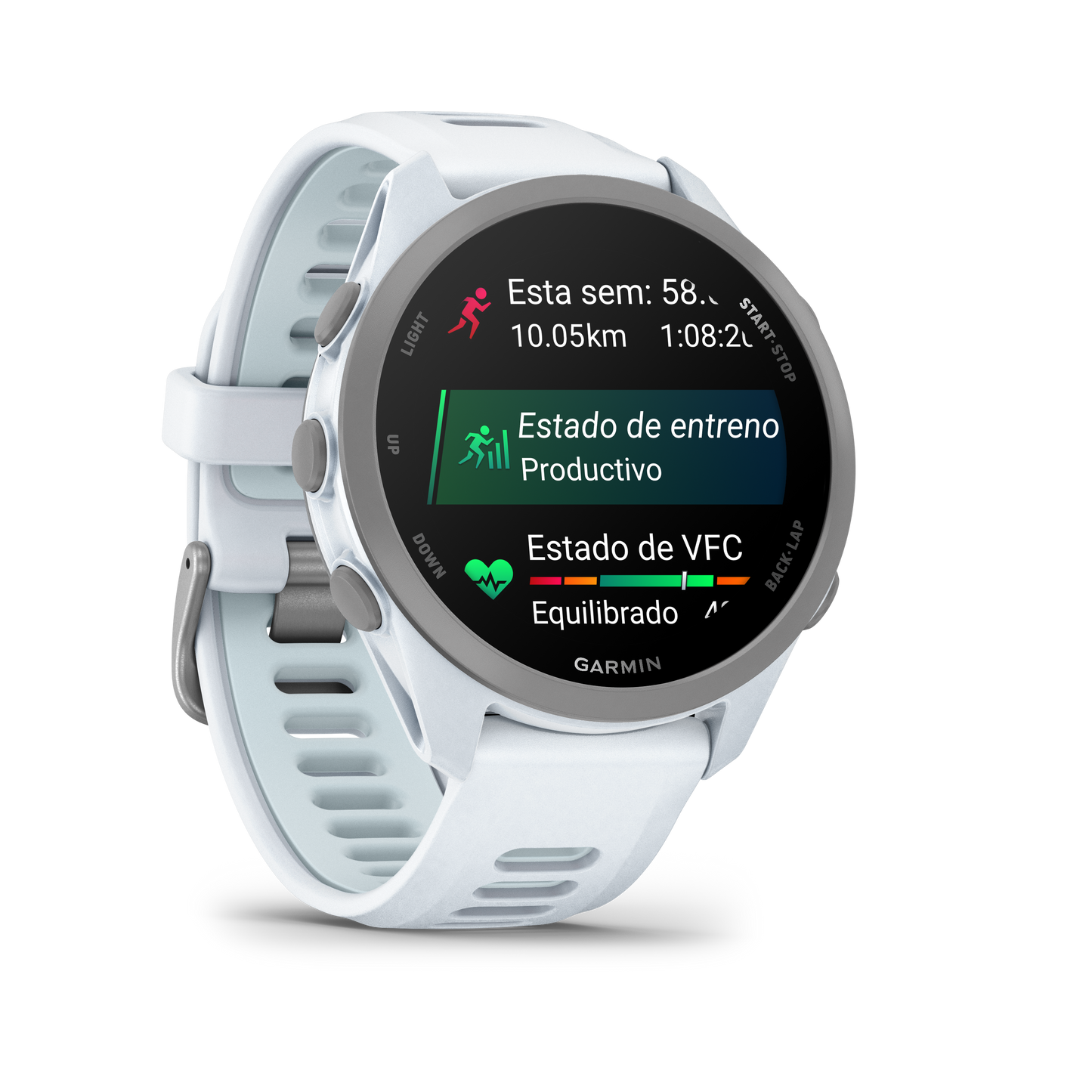 Forerunner® 170 Music Blanco piedra con correa en blanco piedra/azul nube