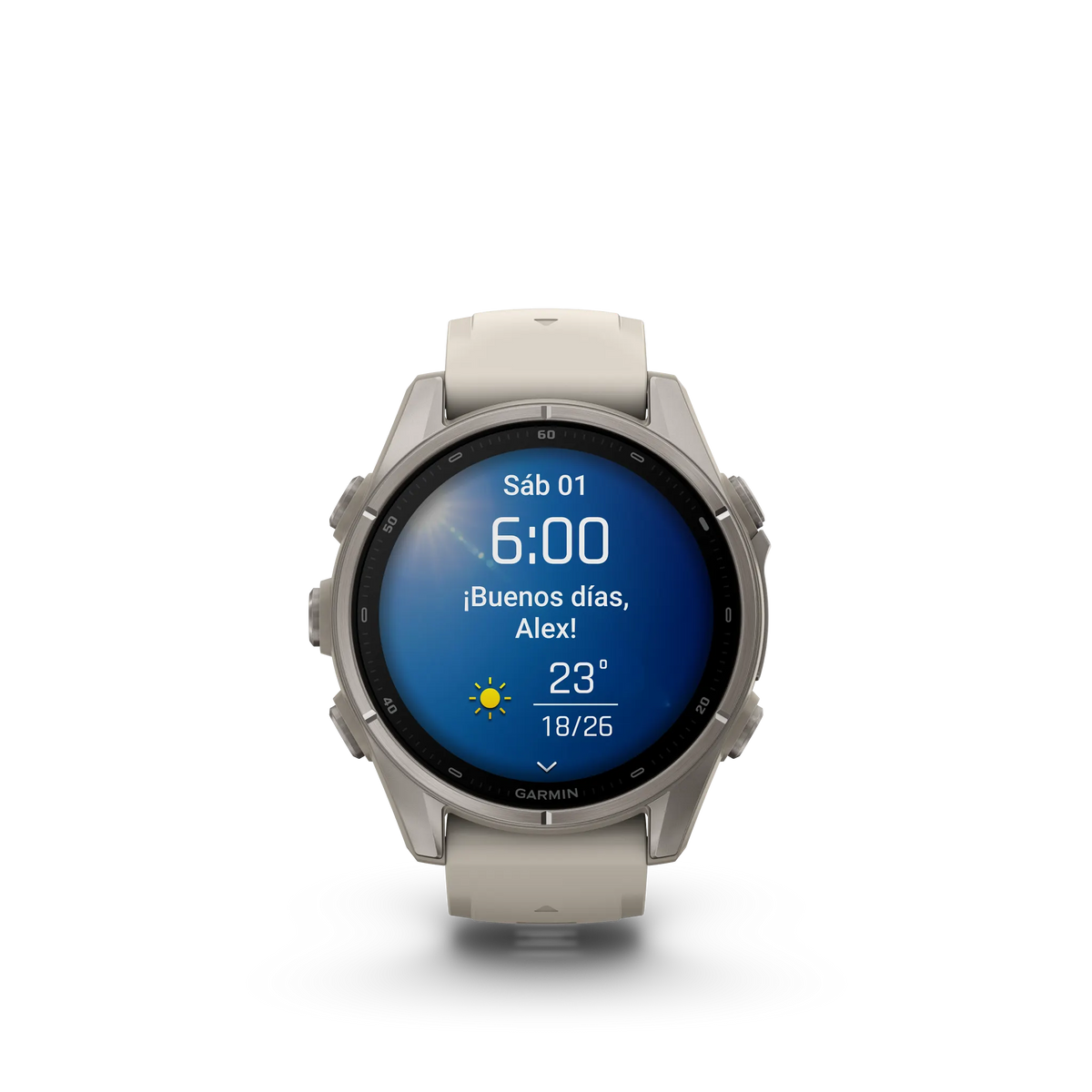 Fēnix® 9 – 43mm Titanio con correa de silicona en gris niebla