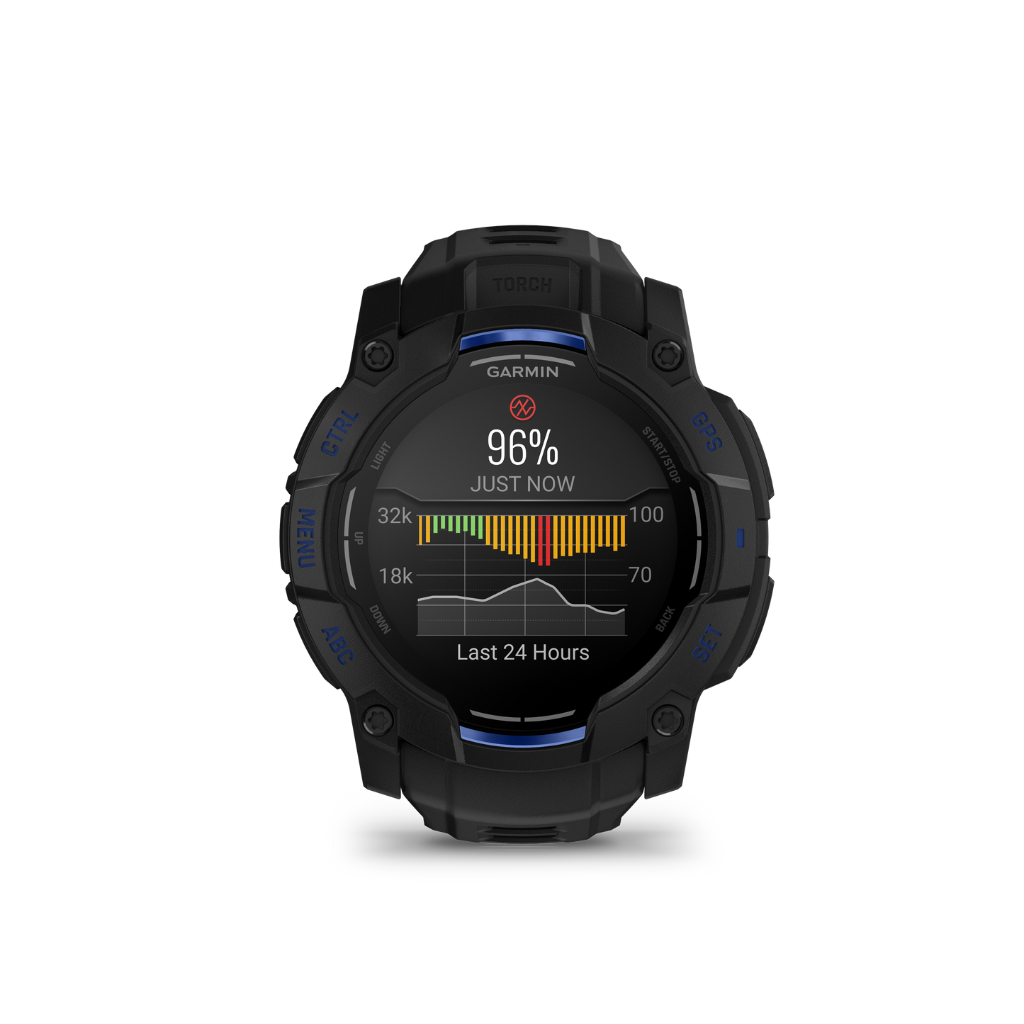 Garmin Instinct 3 – 50 mm, AMOLED Negro con correa de color negro/azul rayo
