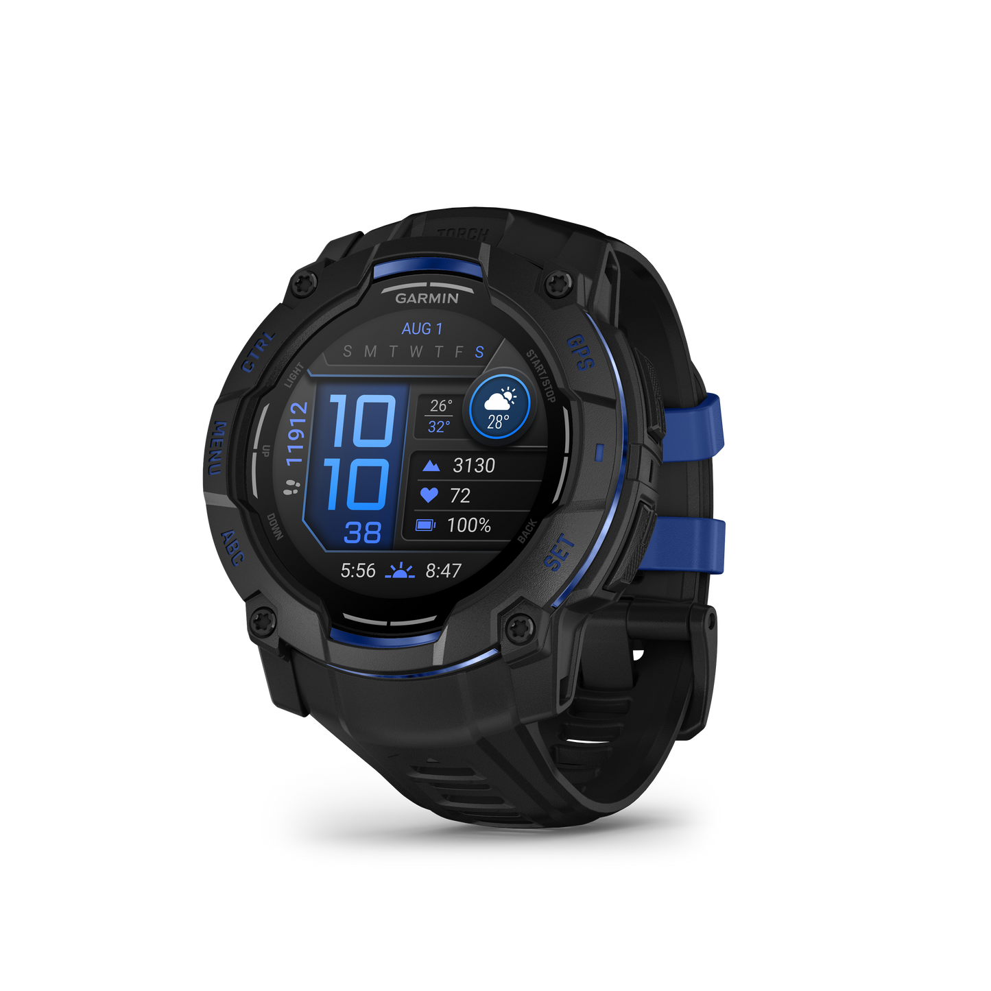 Garmin Instinct 3 – 50 mm, AMOLED Negro con correa de color negro/azul rayo