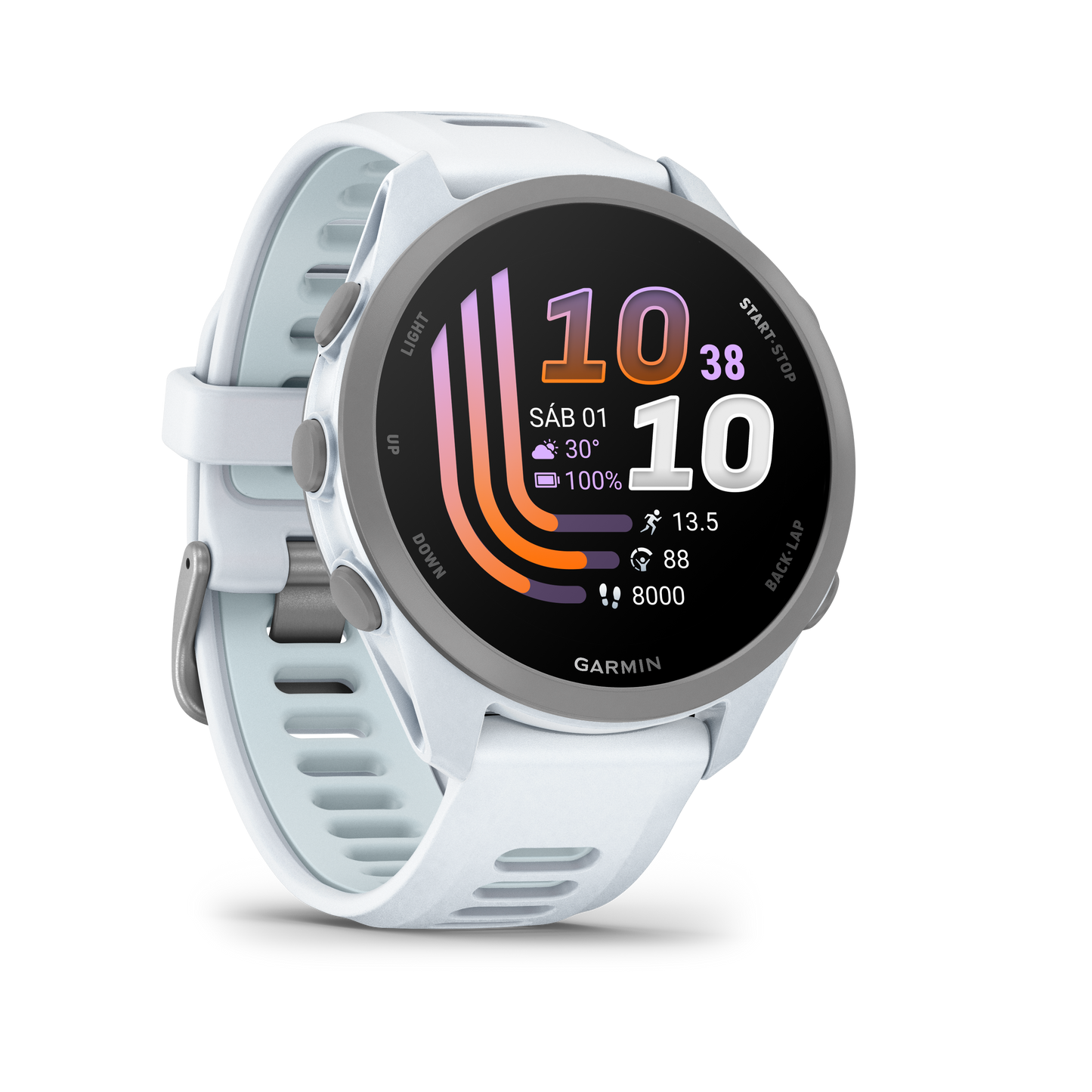 Forerunner® 170 Music Blanco piedra con correa en blanco piedra/azul nube