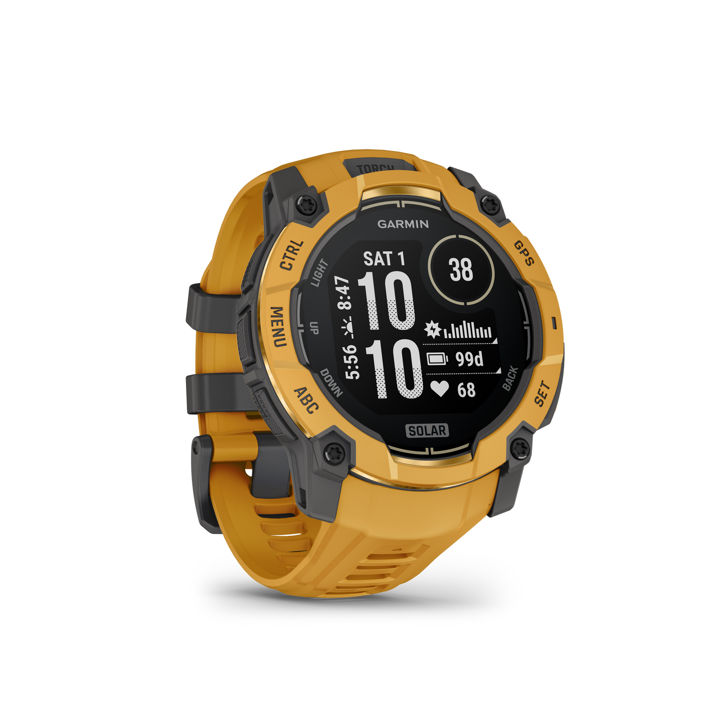 Garmin Instinct® 3 – 50 mm, Solar Amarillo ocre con correa en Amarillo ocre/gris