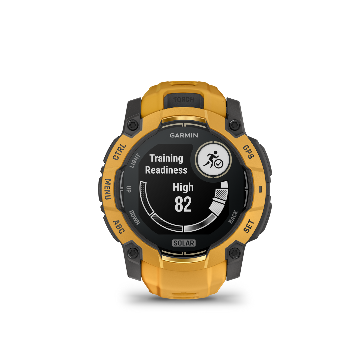 Garmin Instinct® 3 – 50 mm, Solar Amarillo ocre con correa en Amarillo ocre/gris
