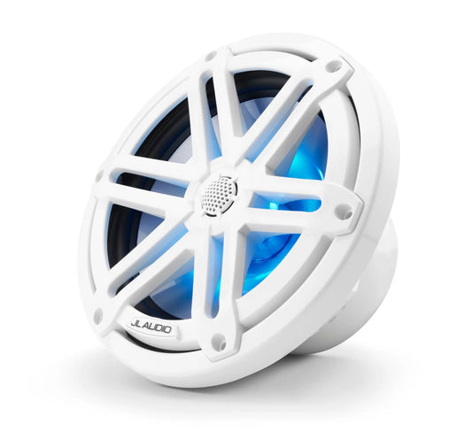 JL Audio M3-770X-S-Gw-i Altavoces coaxiales marinos de 7,7 pulgadas (196 mm), rejillas deportivas blancas con iluminación LED RGB