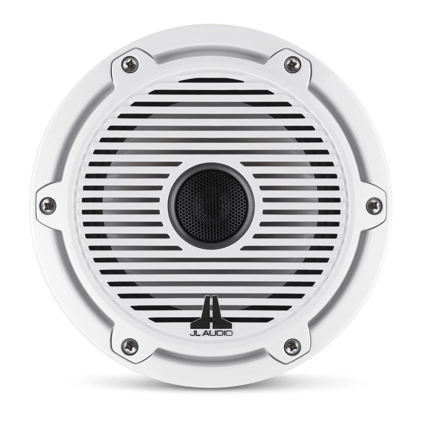 JL Audio M6-650X-C-GwGw Altavoces coaxiales marinos de 6,5 pulgadas (165 mm), anillo de ajuste blanco brillante, rejilla clásica blanca brillante, malla de tweeter negra