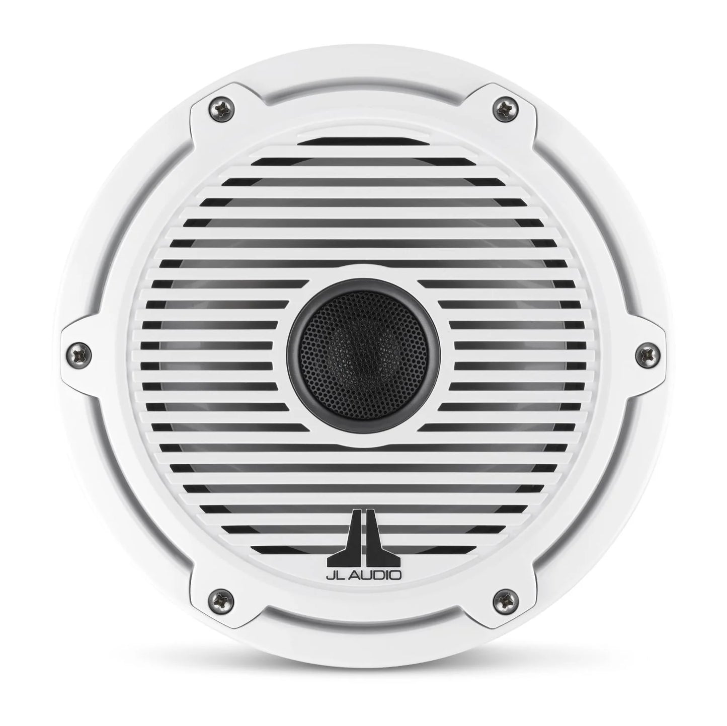 JL Audio M6-770X-C-GwGw Altavoces coaxiales marinos de 7,7 pulgadas (196 mm), anillo de ajuste blanco brillante, rejilla clásica blanca brillante, malla de tweeter negra