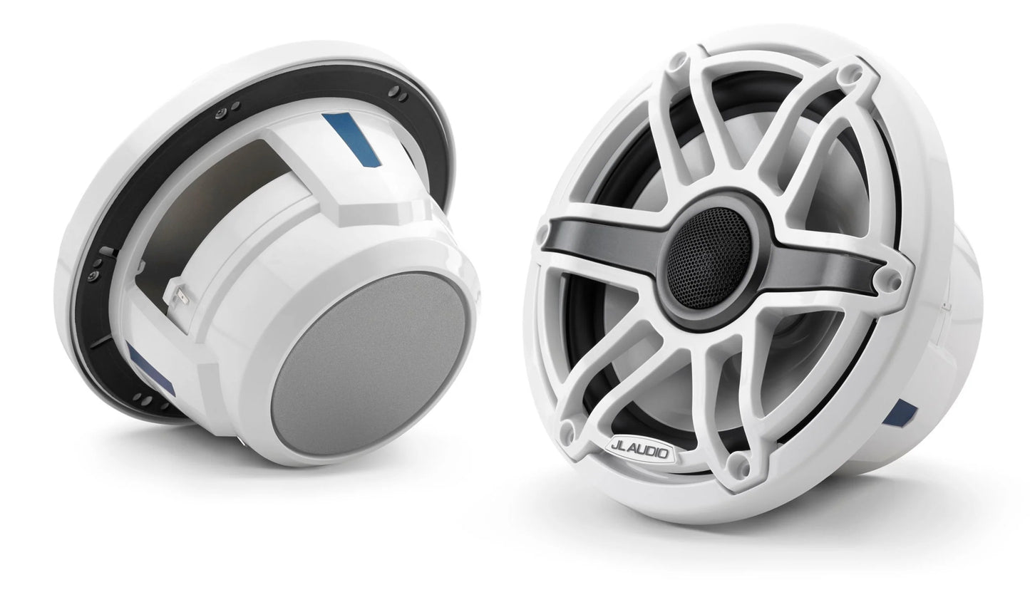 JL Audio M6-770X-S-GwGw Altavoces coaxiales marinos de 7,7 pulgadas (196 mm), marco de moldura blanco brillante, rejilla deportiva blanca brillante