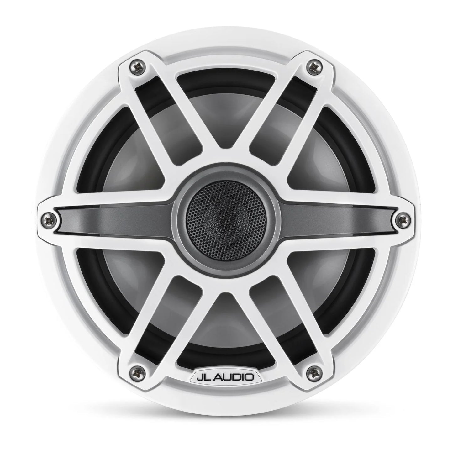 JL Audio M6-770X-S-GwGw Altavoces coaxiales marinos de 7,7 pulgadas (196 mm), marco de moldura blanco brillante, rejilla deportiva blanca brillante