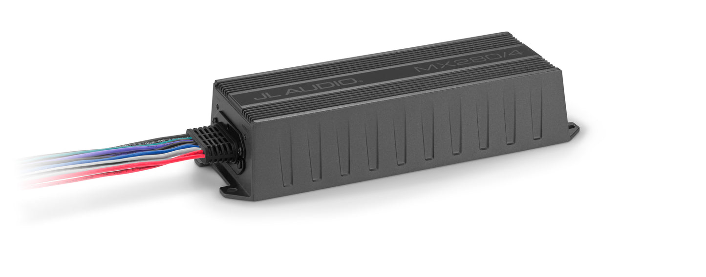 Amplificadores náuticos y para deportes de motor JL Audio® MX Amplificador de rango completo de 4 canales (280 vatios) (MX280/4)