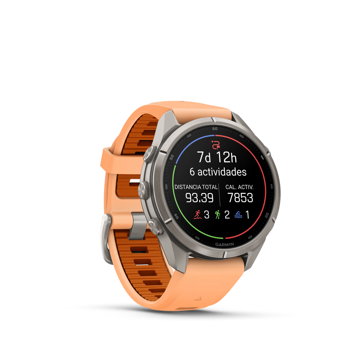 Fēnix® 9 Pro inReach 43mm- Titanio con correa de silicona en rosa pastel/naranja otoñal