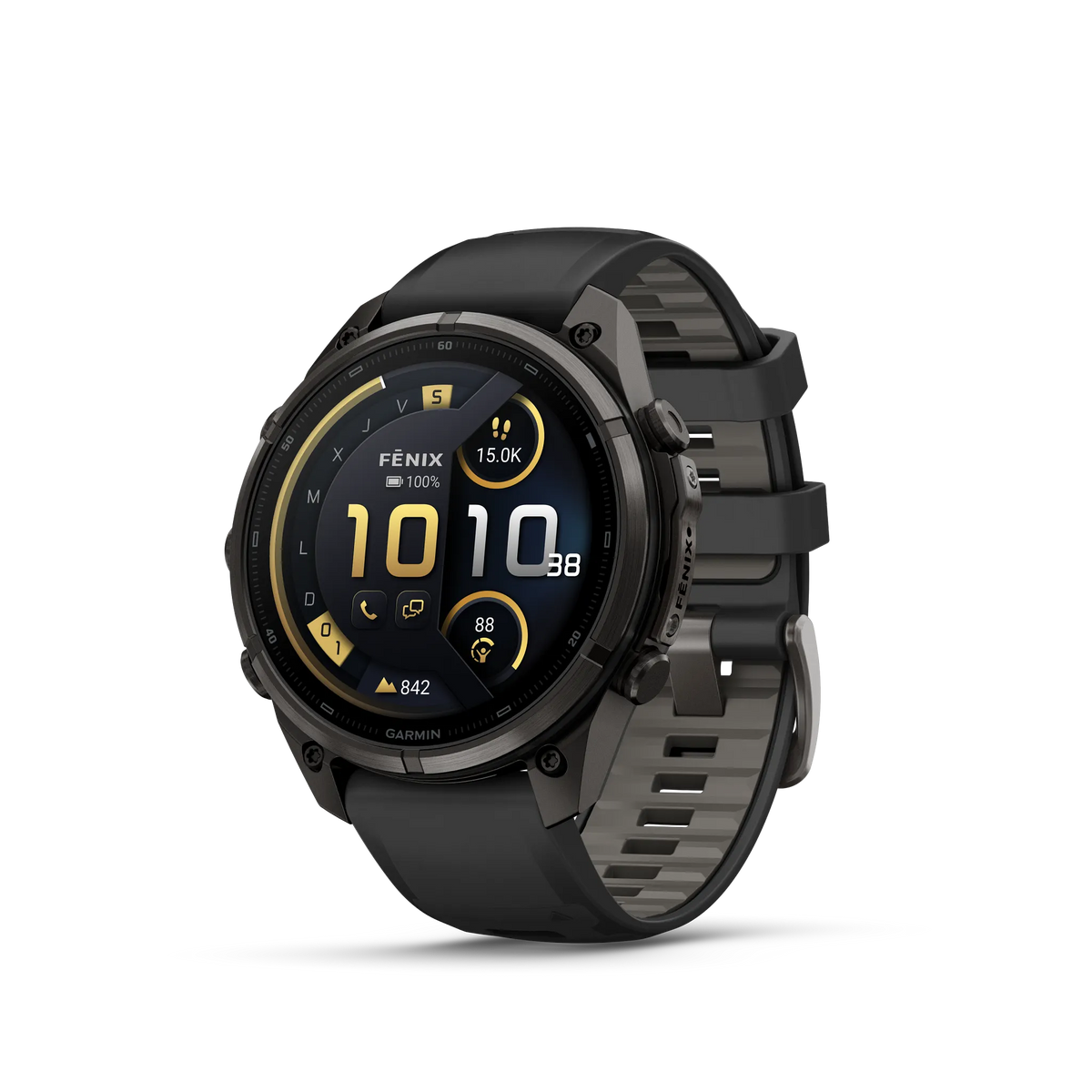 Fēnix® 9 Pro – inReach®, 47mm Titanio con revestimiento de DLC gris carbón con correa de silicona en negro/gris