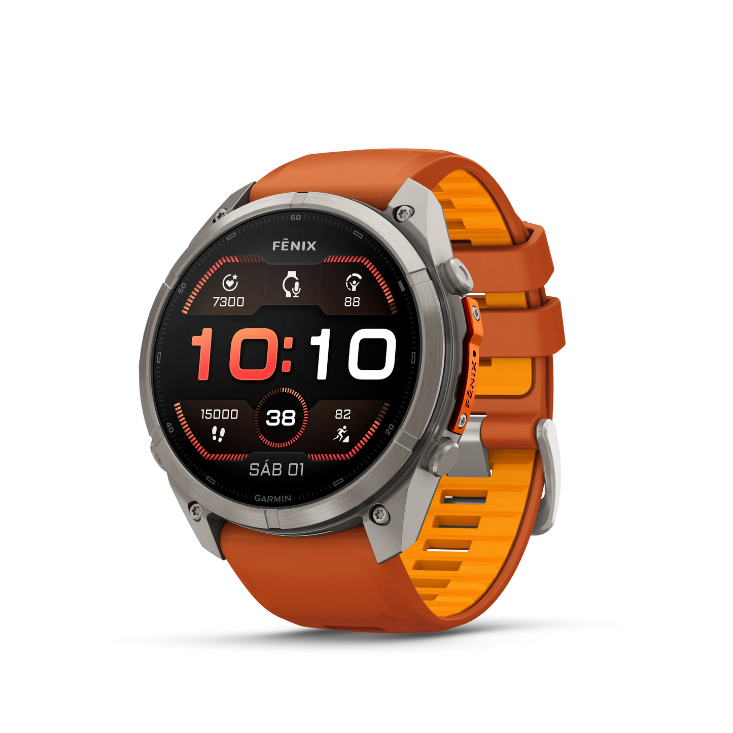 Fēnix® 9 Pro– 51mm Color - Titanio con correa de silicona en naranja otoñal/naranja vivo