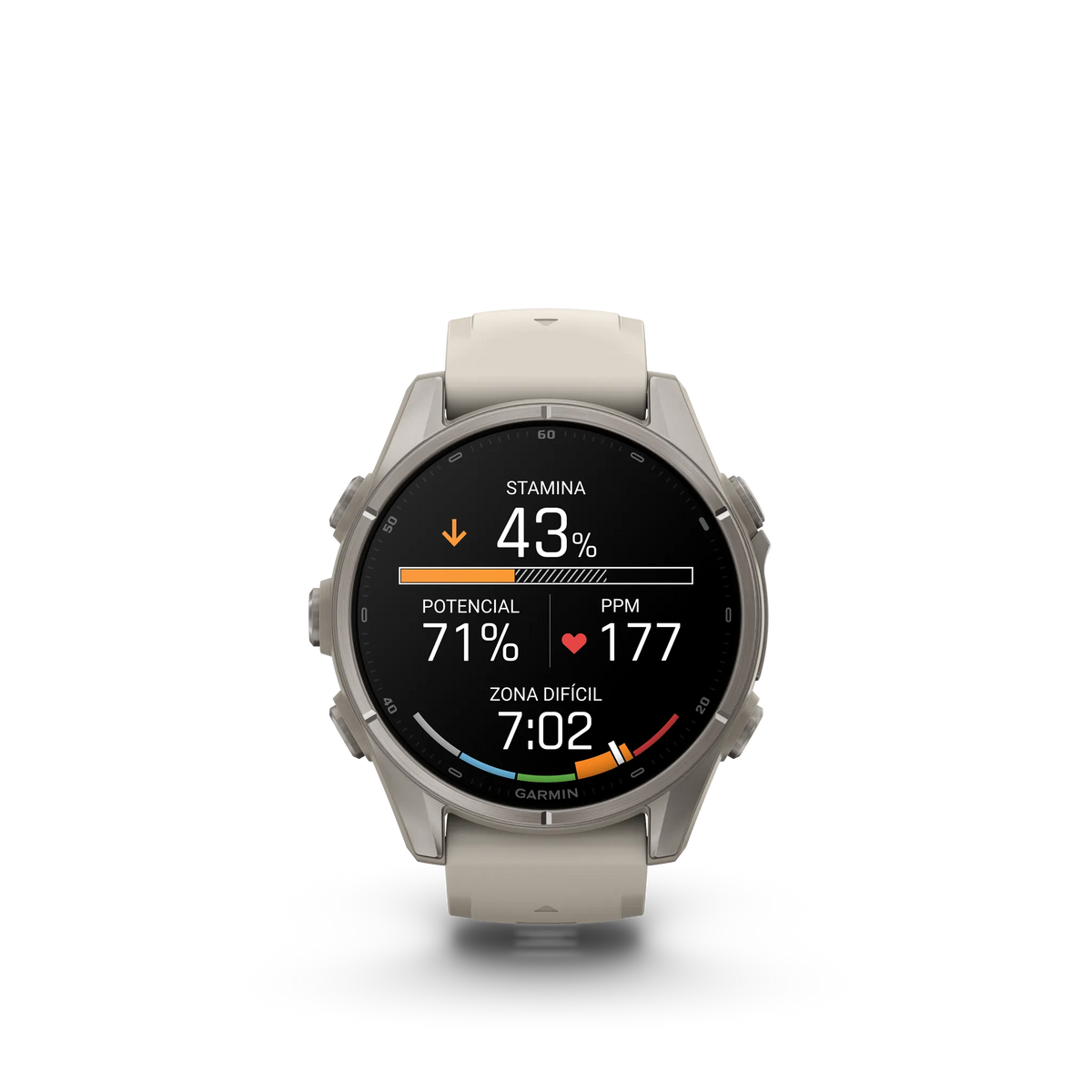Fēnix® 9 – 43mm Titanio con correa de silicona en gris niebla