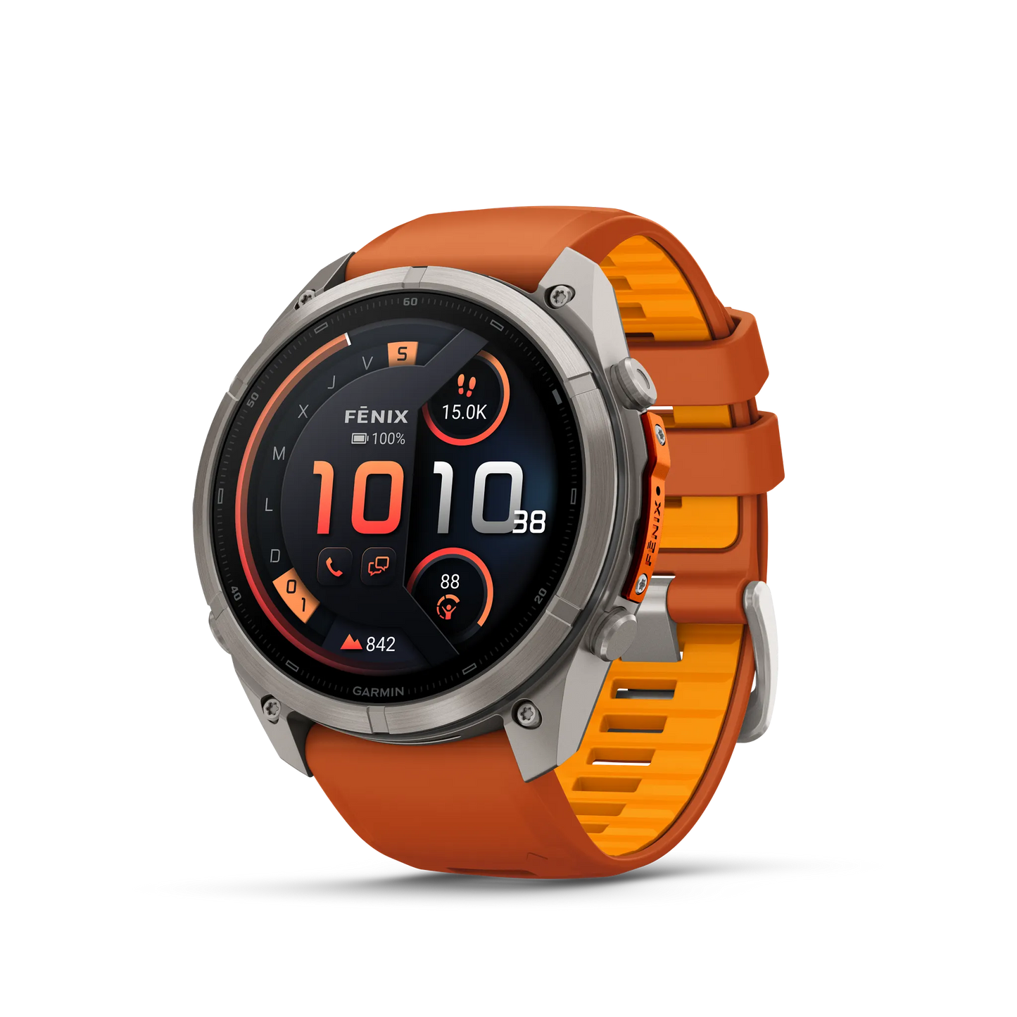 Fēnix® 9 Pro – inReach®, 51mm Titanio con correa de silicona en naranja otoñal/naranja vivo
