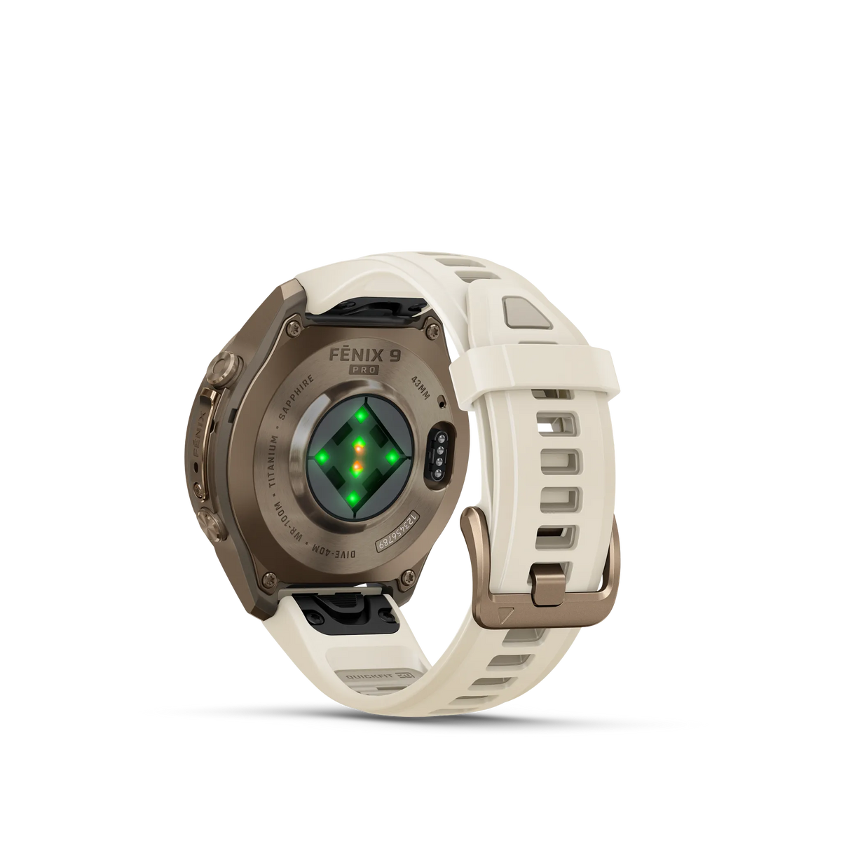 fēnix® 9 Pro – 43mm Titanio en oro otoñal con correa de silicona en crema/gris