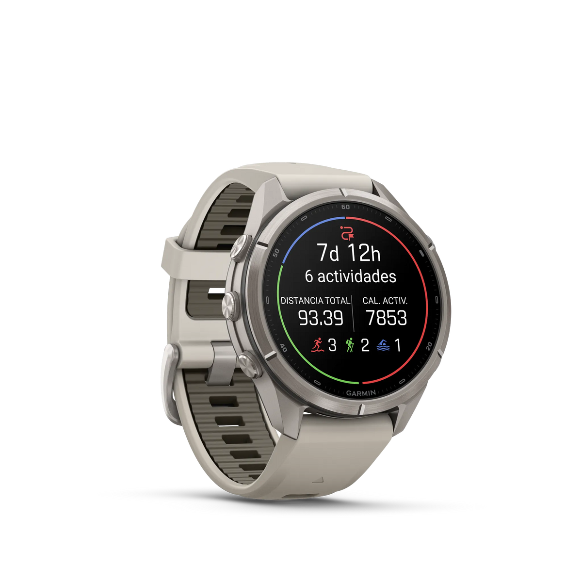 Fēnix® 9 Pro-43mm Titanio con correa de silicona en gris niebla/marrón oscuro