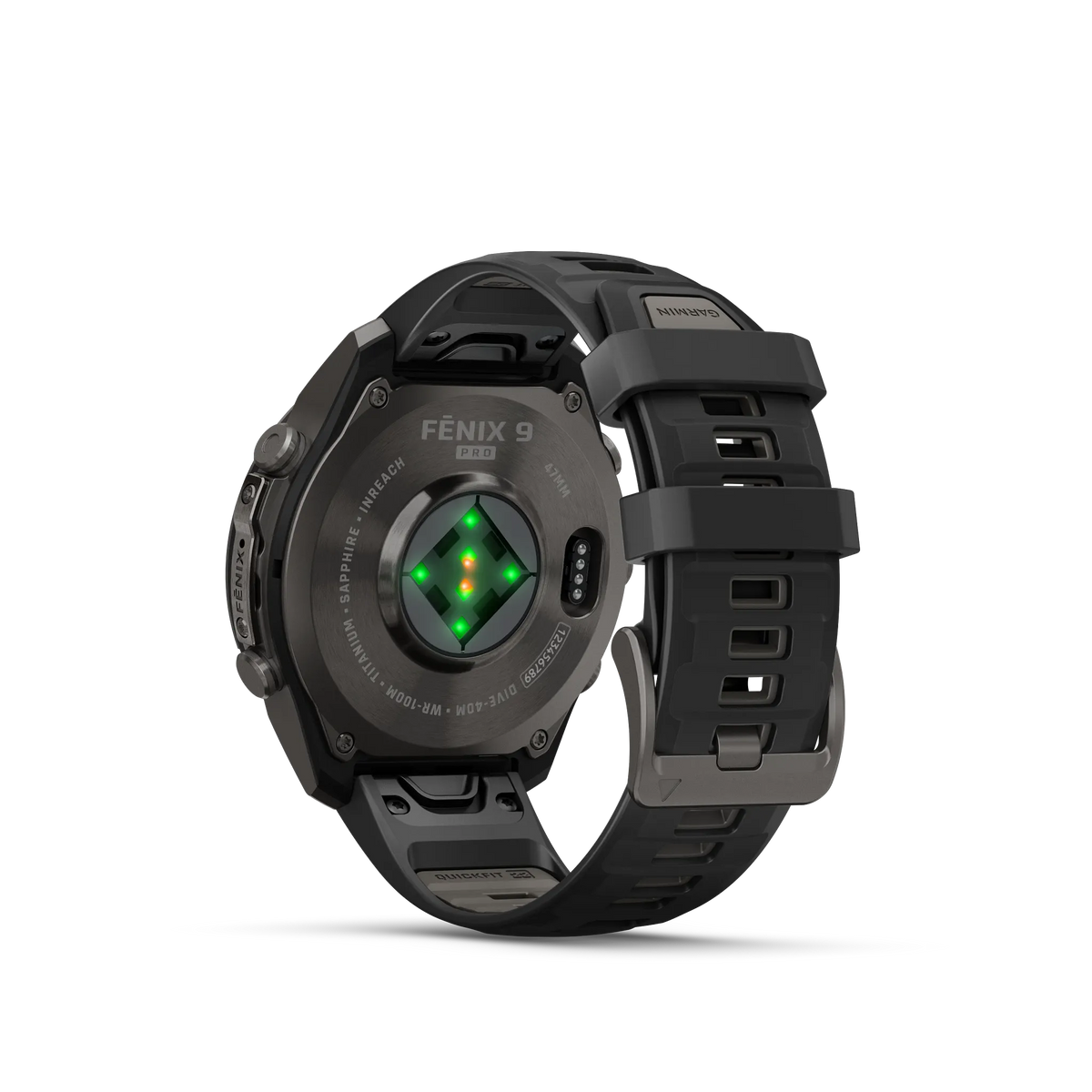 Fēnix® 9 Pro – inReach®, 47mm Titanio con revestimiento de DLC gris carbón con correa de silicona en negro/gris