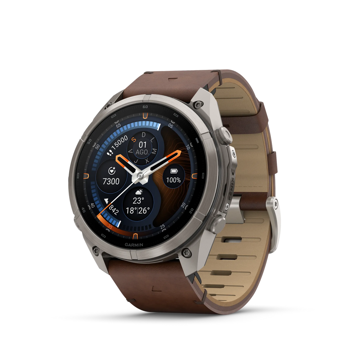 fēnix® 9 Pro – inReach®, 51mm Titanio con correa de cuero en nogal