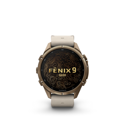 Fēnix® 9 Pro- 43 mm Color - Titanio en oro otoñal con correa de cuero en hueso