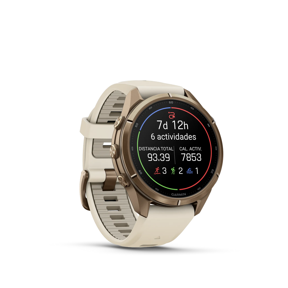 fēnix® 9 Pro – 43mm Titanio en oro otoñal con correa de silicona en crema/gris