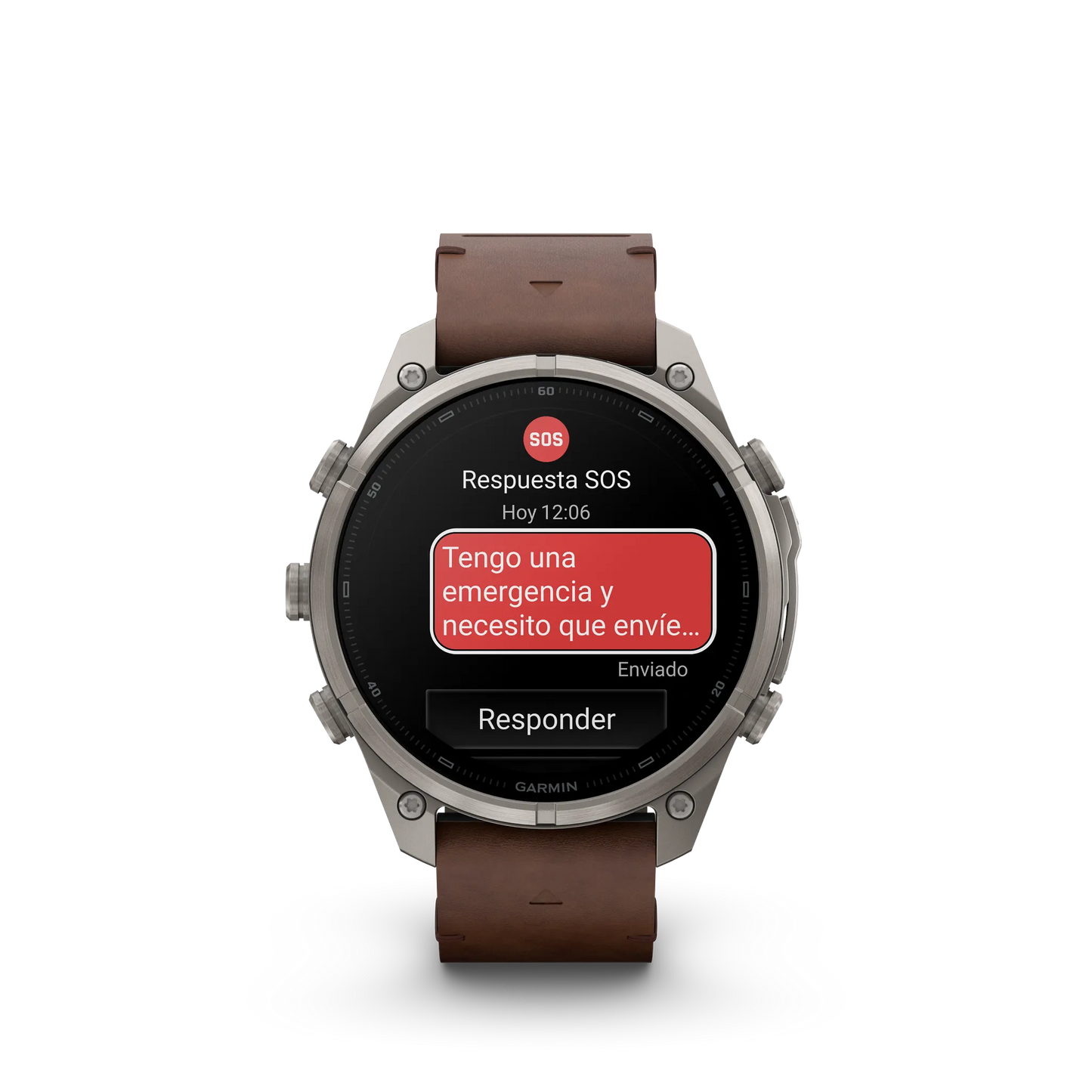 Fēnix® 9 Pro – inReach®, 47mm Titanio con correa de cuero en nogal.