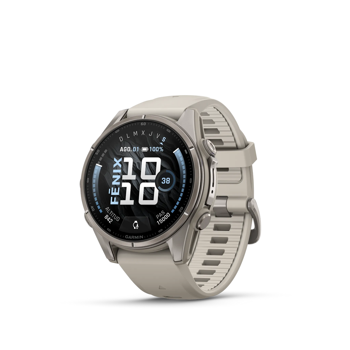 Fēnix® 9 – 43mm Titanio con correa de silicona en gris niebla