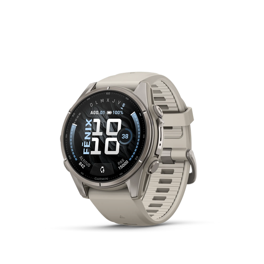 Fēnix® 9 – 43mm Titanio con correa de silicona en gris niebla