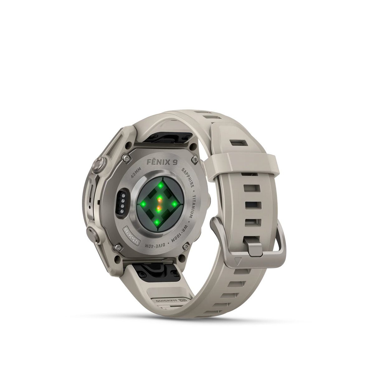 Fēnix® 9 – 43mm Titanio con correa de silicona en gris niebla