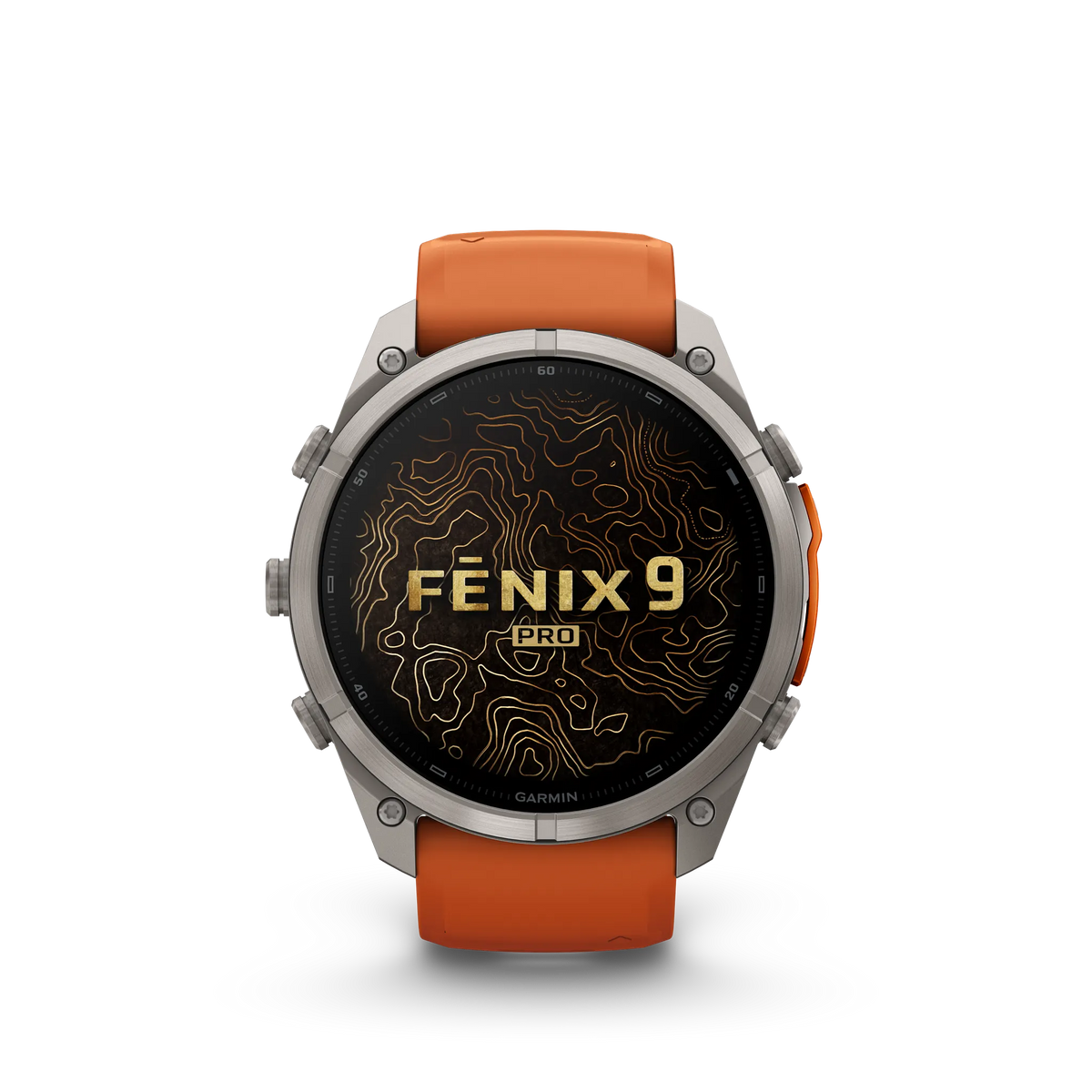 Fēnix® 9 Pro – inReach®, 51mm Titanio con correa de silicona en naranja otoñal/naranja vivo