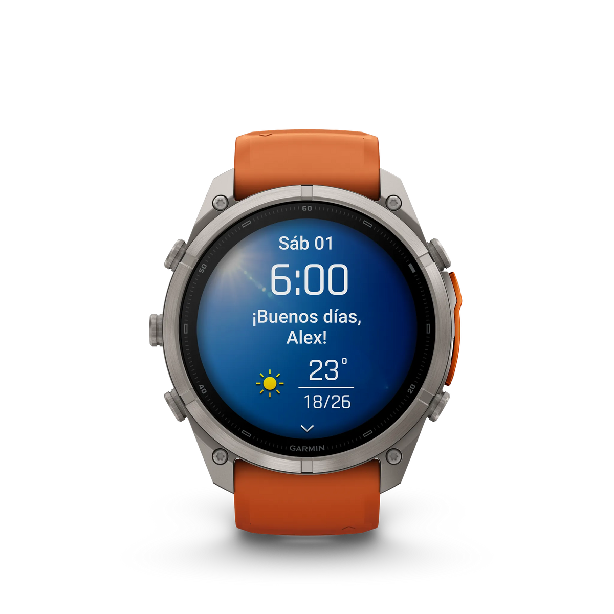 Fēnix® 9 Pro– 51mm Color - Titanio con correa de silicona en naranja otoñal/naranja vivo