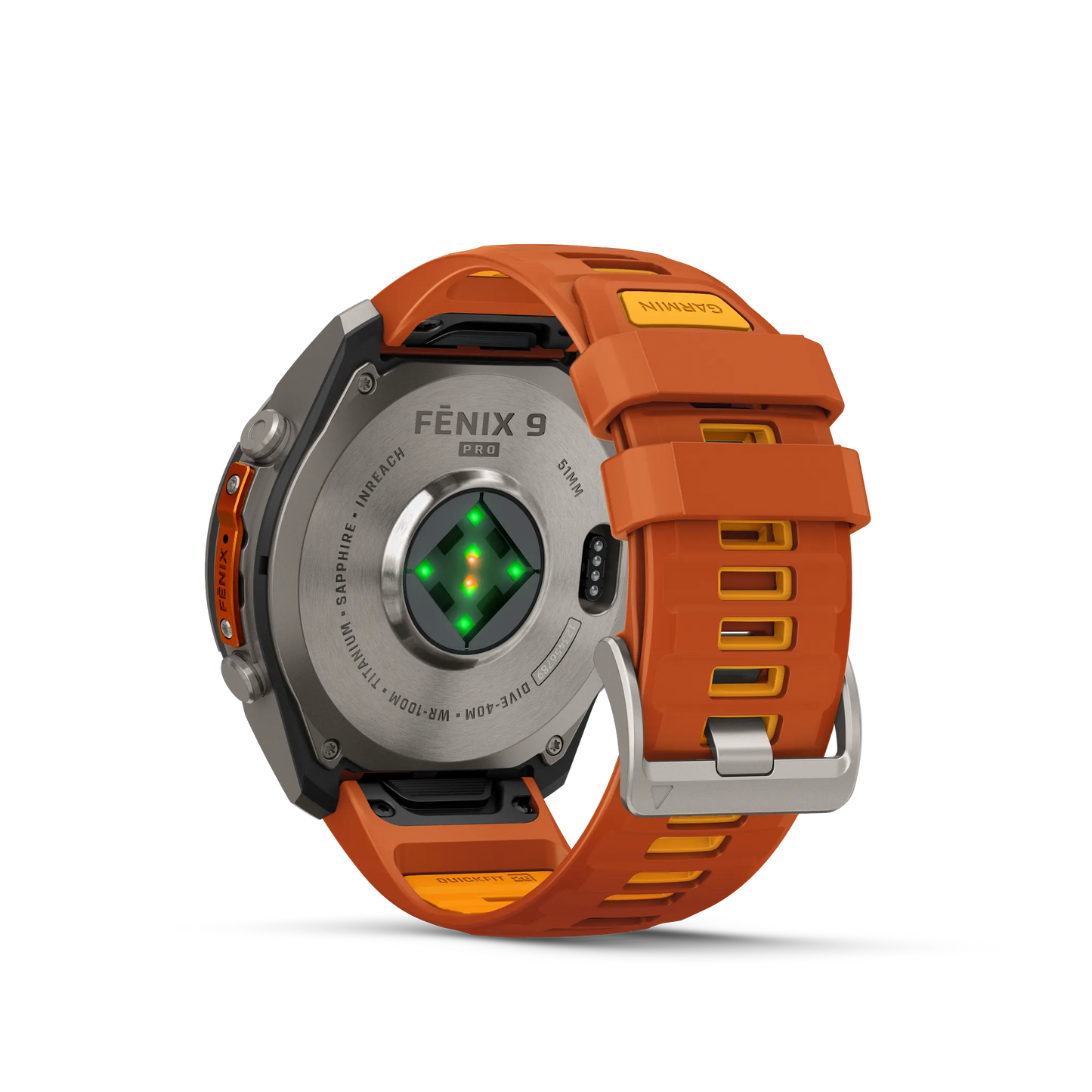Fēnix® 9 Pro – inReach®, 51mm Titanio con correa de silicona en naranja otoñal/naranja vivo