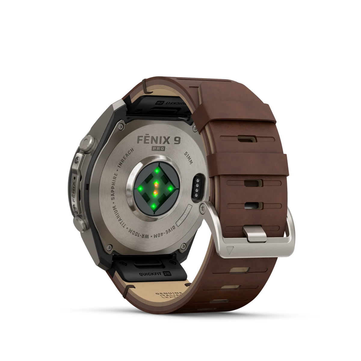 fēnix® 9 Pro – inReach®, 51mm Titanio con correa de cuero en nogal