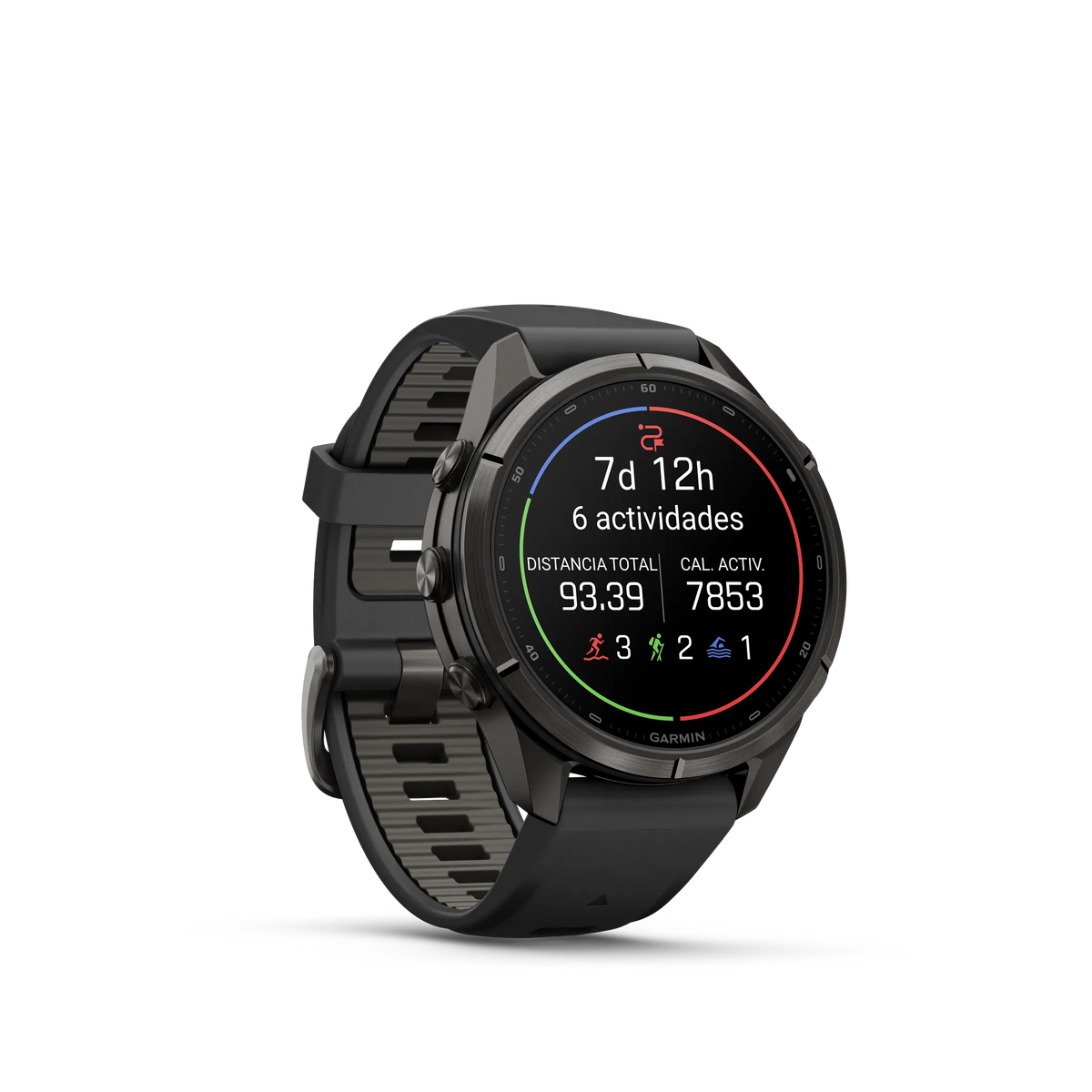 Fēnix® 9 Pro– 43mm Color - Titanio con revestimiento de DLC gris carbón con correa de silicona en negro/gris