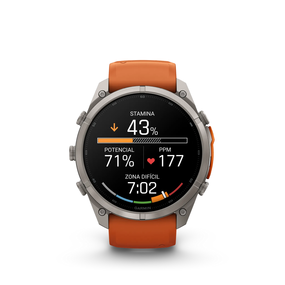 Fēnix® 9 Pro– 51mm Color - Titanio con correa de silicona en naranja otoñal/naranja vivo