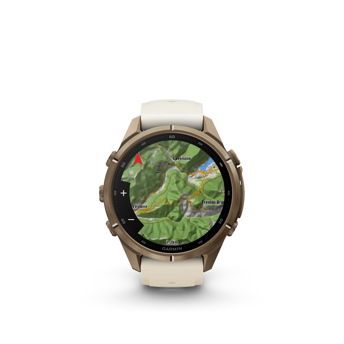 fēnix® 9 Pro – 43mm Titanio en oro otoñal con correa de silicona en crema/gris