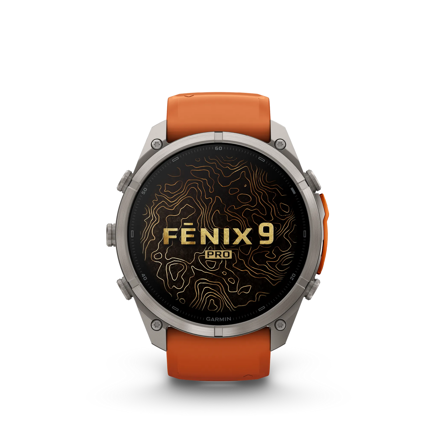Fēnix® 9 Pro– 51mm Color - Titanio con correa de silicona en naranja otoñal/naranja vivo