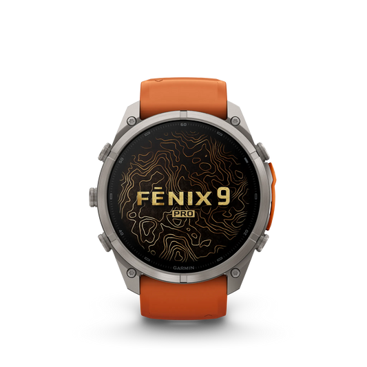Fēnix® 9 Pro– 51mm Color - Titanio con correa de silicona en naranja otoñal/naranja vivo